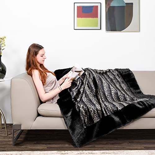 Inchgrass Leopard Stitching Luxury Soft Faux Fur Blanket Plush Elegant With Double-Sided Mink Throw Blanket Sofa Chair Sofa Living Room Birthday Gift Home Decoration (50"X60", Leopard Stripe) #TOP1