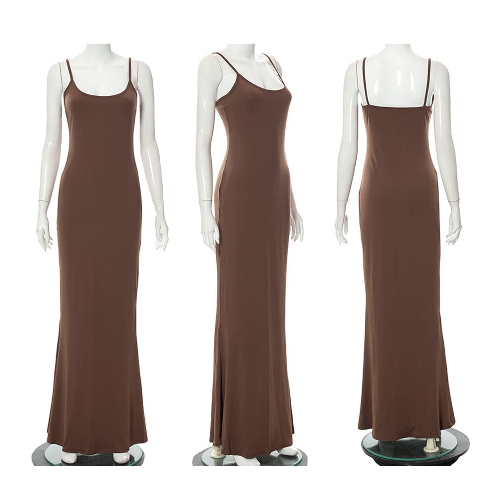 TOFBS Donna Spaghetti Strap Senza Maniche Vestito Aderente Casual Vestito Lunghi Sexy Senza Schienale Bodycon Maxi Vestito Club Abito da Festa Abito da Cocktail Vestito Donna Estiva