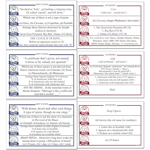 Wit’s End — A Smart, Mind-Bending Trivia &amp; Brain Teaser Game That Will Challenge Your Wits &amp; Knowledge — Adult &amp; Family Night Fun