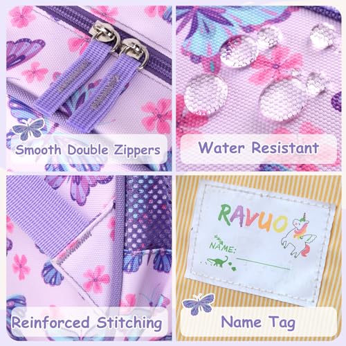 RAVUO Toddler Backpack, Cute Butterfly Kids School Backpacks Lightweight Water Resistant Girls Bookbag with Chest Strap3