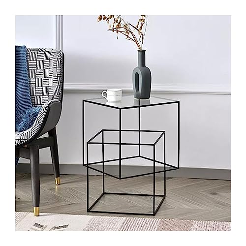 eexbz Sofa Square End Table, Narrow Side Table with Tempered Glass Tabletop and Metal Frame, Beside Sofa Side Table, Nightstand for Living Room, Bedroom, Balcony, and Office Sofas for Living Room