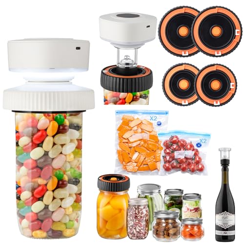 Electric Mason Jar Vacuum Sealer Kit for Wide Mouth and Regular Mouth Mason Jars, Multi-Function...
