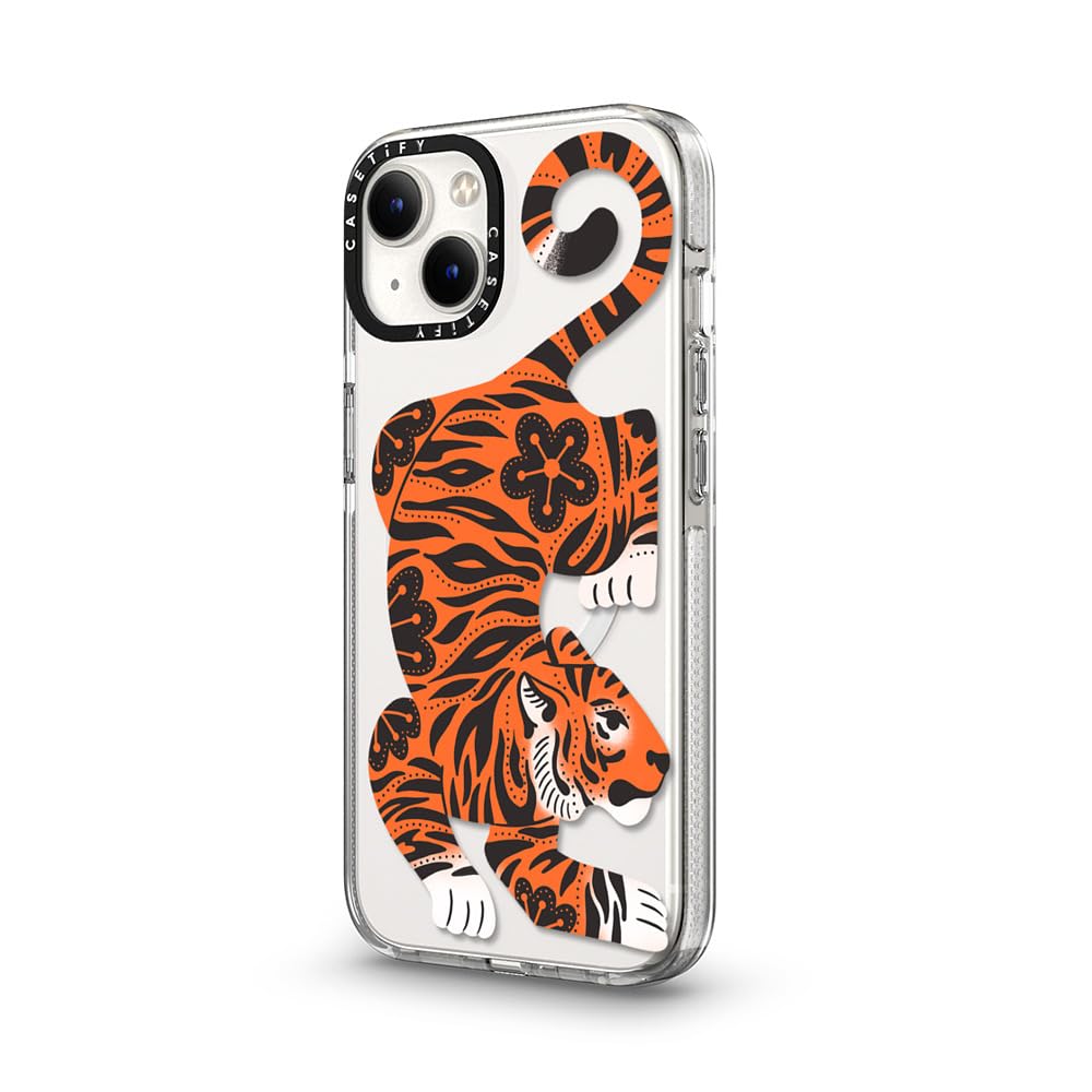 CASETiFY Transparente Schutzhülle für iPhone 14, vergilbt nicht, 2 m Fallschutz, kompatibel mit Magsafe, Fierce Tiger, transparent