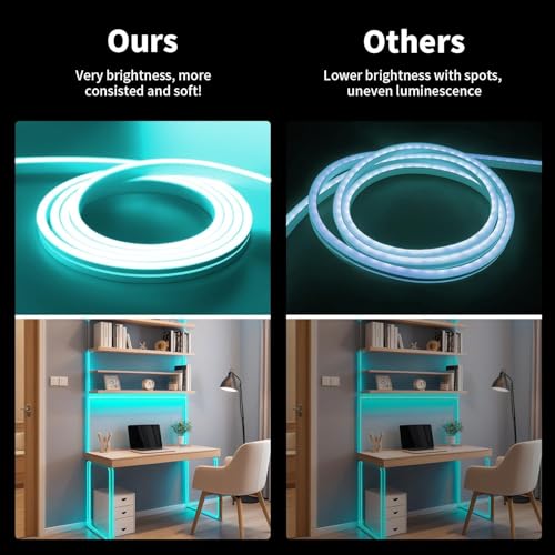 Image of 16.4 Feet LED Neon Strip Lights with 12V Adapter, Waterproof IP65, Silicone Flexible Rope Light for Home Wall Decor | Neon Lights | 5 Meter | Neon Rope Light | (ICE Blue)