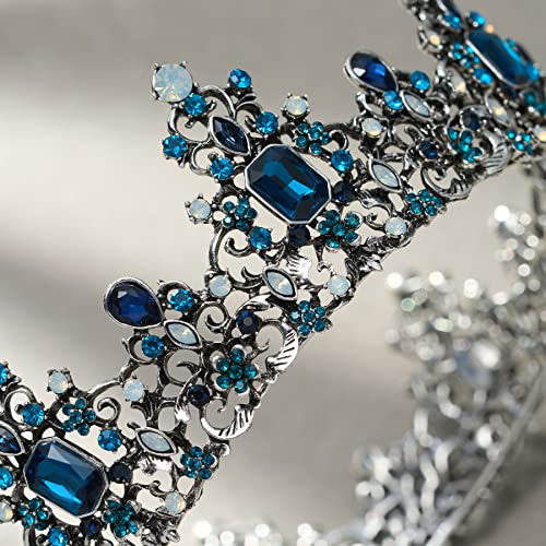 SWEETV Queen Crown for Women - Baroque Wedding Tiaras and Crowns, Jeweled Costume Tiara Princess Crown, Prom Birthday Party Halloween Hair Accessories,Blue by SWEETV - Used condition - Image 2