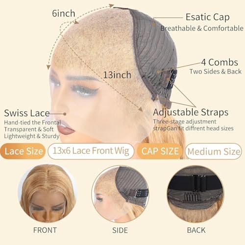 ROOMOOD 27# Ash Blonde Human Hair Lace Frontal Wig Body Wave 180% Density 13x6 Lace Front Wig Pre Plucked Natural Hairline for Women（18inch） — view 5