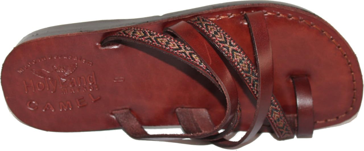 Holy Land Market Men/Women Biblical Jesus Leather/Embroidered Sandals/Slides From Jerusalem (Jonah Style)