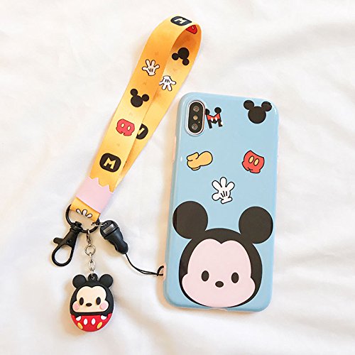 Soft TPU Blue Mickey Mouse Case with Charm Strap for iPhone X iPhoneX Wearable Smooth Ultra Slim Fit Disney Cartoon Tsum Tsum Protective Shockproof Cute Lovely Fashion Gift Girls Teens Kids Women