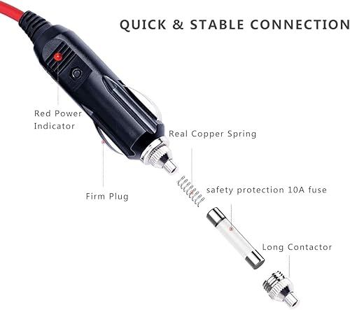 Miniatura 2 de KUNCAN Cable de extensión de arnés de terminal de encendedor de cigarrillos macho a junta tórica  Cable adaptador de cable de alimentación de 12