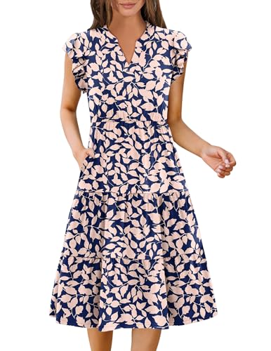 Image of ZEAGOO Womens Summer Casual Dresses Ruffle Sleeve V Neck Midi Dress Flowy Tiered Dress with Pockets Boho Sundresses