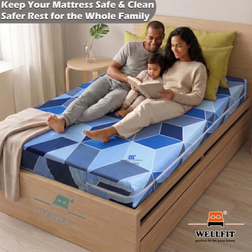 Image of WELLFIT Premium Glace Cotton 300 TC Mattress Cover /Protector for Single Size Bed with Zip /Chain /3x6 ft / 36x72x6 inch