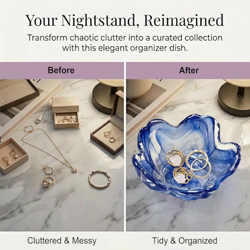 Image of Gifts for Women Flower Jewelry Dish Ring Holder Dish Jewelry Tray Bathroom Vanity Organizer Blue Room Decor Aesthetic Nightstand Bedroom Decor Trinket Dish Small Friendship Wedding Birthday Gifts