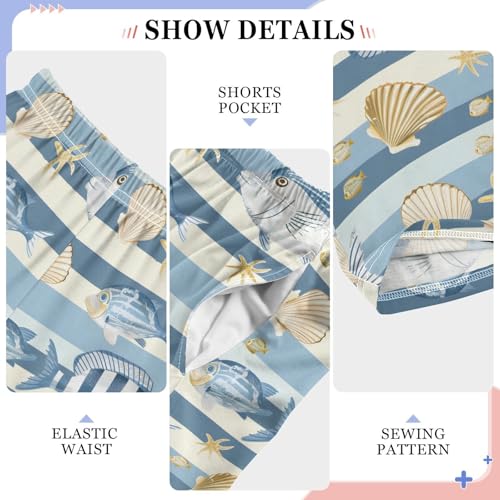 Pajama Pants Fishes Shells Light Blue Stripe PJ Bottoms Sleepwear Lounge Sleep Pant with Pockets4