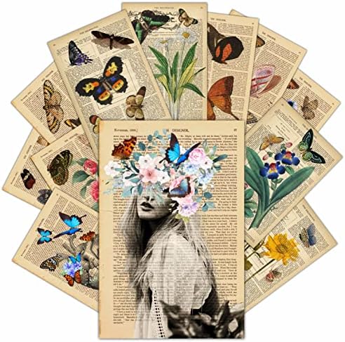 HK Studio Vintage Posters Decal for Dictionary Art, Dorm, Teen Room Decor - Butterfly Wall Decor for Hippie Room Decor, Aesthetic Room Decor - 8" x 12" Pack 12