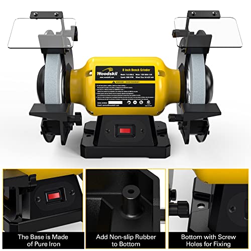 Woodskil 8-Inch Bench Grinder, 4.8A 3/4Hp 3600Rpm Table Grinder With Two Protective Eye Masks And Two Grinding Wheels Multipurpose Grinders For Metal, Knife, Dental, Amber, Jewelry, Jade #TOP6