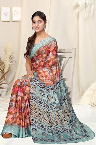Image of MIRCHI FASHION Women Saree | Plain Weave Chiffon Abstract Printed Office Wear Sari with Blouse