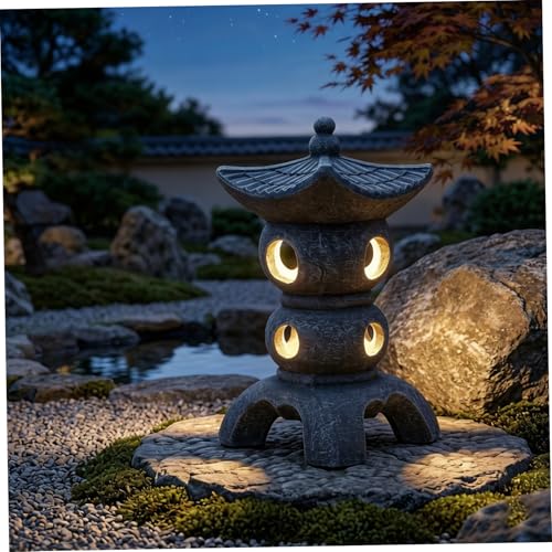 Statue de jardin pagode durable en résine grise contre la décoloration extérieure - 5