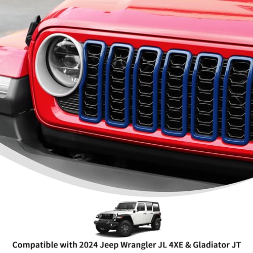 Image of Linskip for 2024-2025 Jeep Wrangler JL 4XE & Gladiator JT Grille Inserts, Meshless Grille Bezel Covers for Jeep Wrangler Sport Rubicon Sahara Willys Mojave Rubicon,Exterior Accessories(Blue)