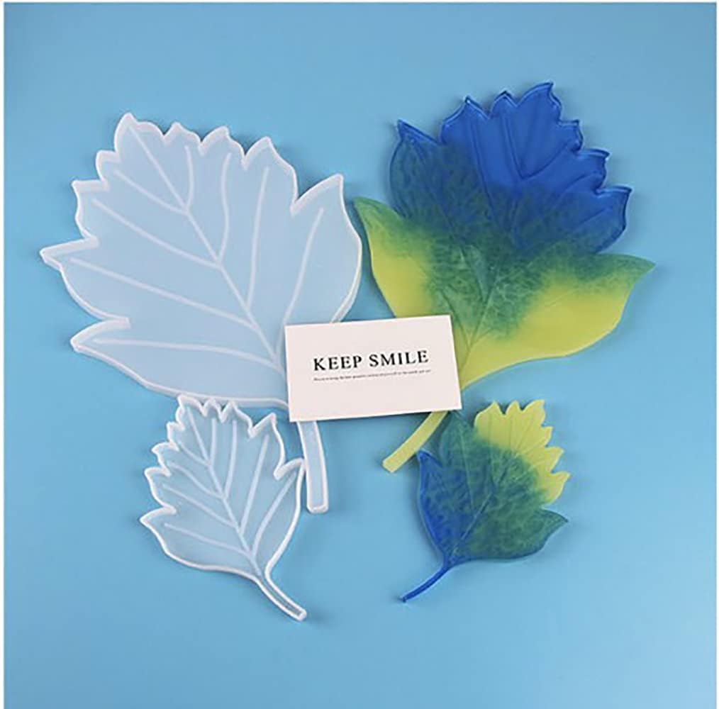 Pack 5 Large Size Leaf Coaster Epoxy Mold Leaves Texture Home DIY Resin Casting Silicone Mold, Size around 10"