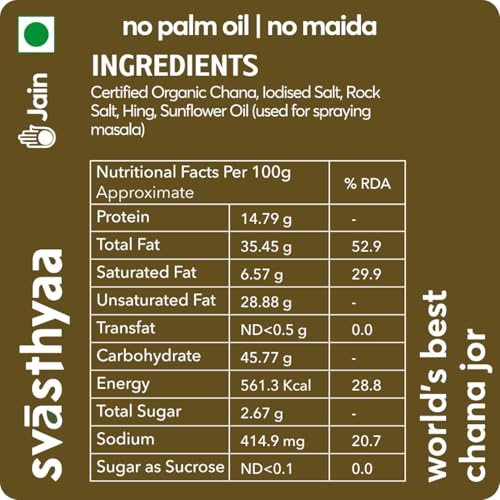 Image of Svasthyaa Roasted Chana Jor Garam Healthy Snack for Kids & Adults | Crispy Channa Namkeen, High Protein, Gluten Free | Vegan Jain Snack with Sea Salt & Hing | No Palm Oil, No Added Sugar 220g - Pack of 6