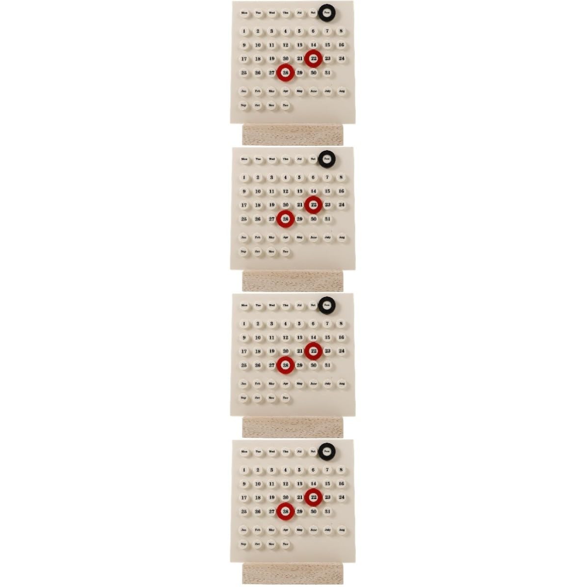 4 Pezzi Calendario Perpetuo da Tavolo in Legno e Plastica, Beige