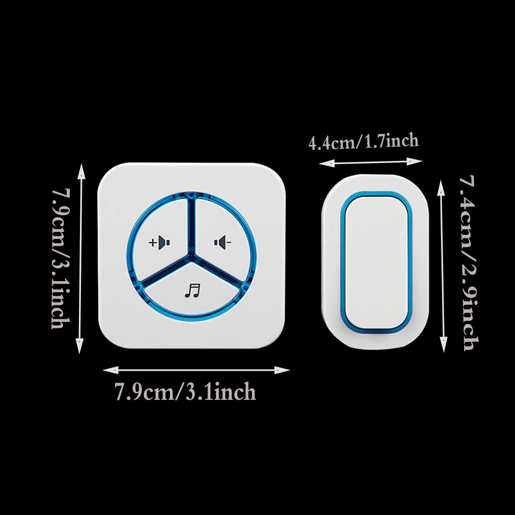 Timbre Inalámbrico con Alcance De 280 M, 48 Timbres, 6 Niveles De Volumen, Luz Led Intermitente, 2 Receptores, 3 Pulsadores Resistentes A La Intemperie, Color Negro.