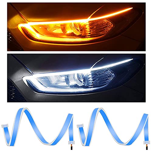 TOPKU Led Light Strip 2Pcs 24 Inch DRL White & Amber LED Headlight Surface Strip Tube Light Daytime Running Light Waterproof Switchback Article Light