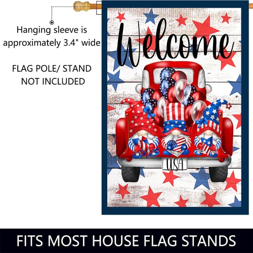 Surfapans 4Th Of July Welcome House Flag 28X40 Inch Double Sided Outside Burlap Patriotic American Gnome Truck Veterans Memorial Day Outdoor Yard Large Seasonal Porch Decoration Flags Holiday #TOP6
