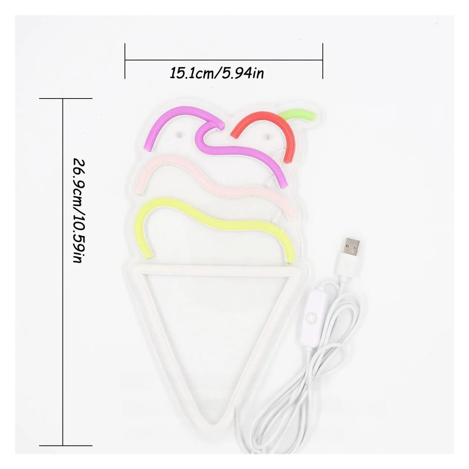 lampe au néon Cornet de glace à la cerise pour enseigne au néon pour mur intensité variable alimenté par pour USB pour lumière