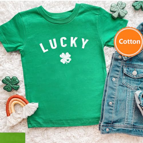 Fkatuzi Cute Lucky Girls St Patricks Day Shirt Four Leaf Clover T Shirt Green Kids Graphic Tee Cotton Short Sleeve Tops(Green, 130)2