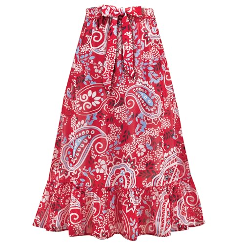 Collections Etc Women's Paisley Flounce Hem Skirt Blue XX-Large