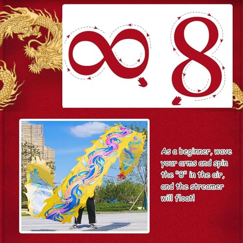 Drapeau de danse de dragon de 8m lavable pour spectacle de rue Rosso