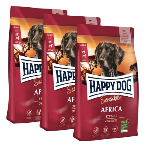 Happy Dog Sensible Africa M 3X 1 kg - Trockenfutter, Geschmacksrichtung Strauss