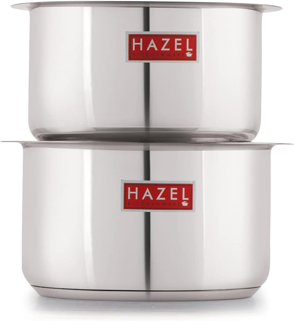 HAZEL Induction Base Tope Stainless Steel Heavy Base Thick Flat Bottom Patila Cookware with Steel Lids Cover Utensil for Kitchen (2 Topes & 2 Lids), 4 Pieces