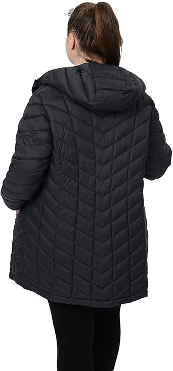 Plus Size Packable Puffer Jacket,Women's 1X-6X Water-Resistant Lightweight Hooded Winter Coat (Exclusively for Plus Size)