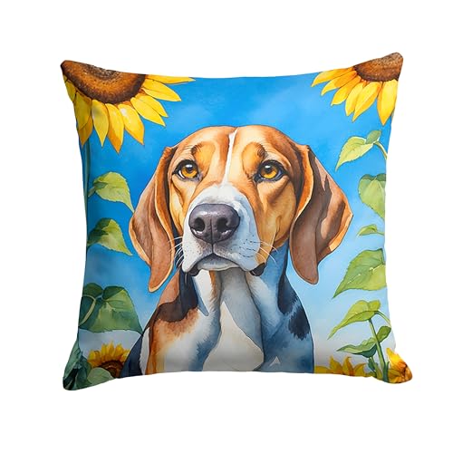 Caroline's Treasures in Sunflowers Throw Pillow, 14Hx14W, American Foxhound 6009