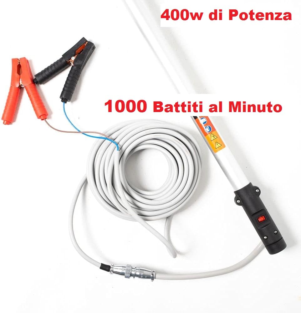 Abbacchiatore Scuotitore Olive a Batteria, Elettrico Telescopico, Batteria 12V 400W, Scuotiolive 1000 Battiti al Minuto, Peso Ergonomico Ridotto e Maneggevolezza Ottimale, Incluso il Cavo con Morsetto