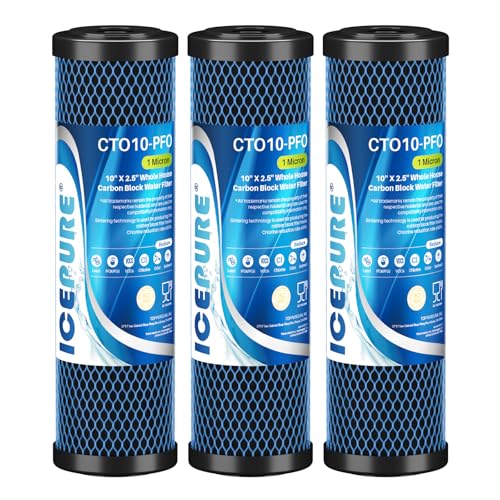 Image of ICEPURE 1 Micron 10 inch x 2.5 inch Whole House PFOA /PFOS Carbon Water Filter Cartridge Replacement for DuPont WFPFC8002, WFPFC9001, SCWH-5, WHCF-WHWC, FXWTC, CBC-10, RO Unit, Pack of 3