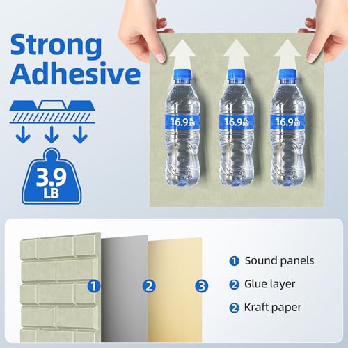 Image of 12 Pack Acoustic Panels with Self Adhesive, 12 inch X 12 inch X 0.4 inch High Density Sound Proof Foam Panels for Walls, Soundproof Wall Panels, Brick Sound Absorbing Panels for Home Studio Office Decor - Sage
