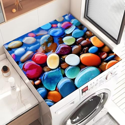 Odot Cubierta para Lavadora, Protector Superior Lavadora y Secadora, Alfombra para Lavadora, Antideslizante, Secado Rápido, para Lavadora Microondas Refrigerador (Piedras de Colores,60x60cm)
