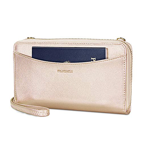 Image of nuoku Womens RFID Wallet Purse Wristlet Crossbody Clutch with Zip Around 2 Strap | RFID