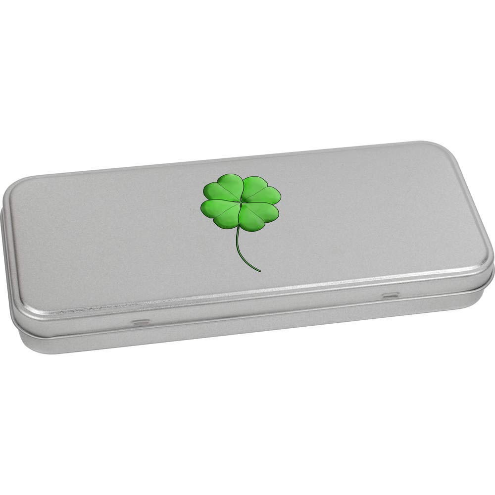 Azeeda 'Four Leaf Clover' Metal Hinged Stationery Tin/Storage Box (TT00145190)