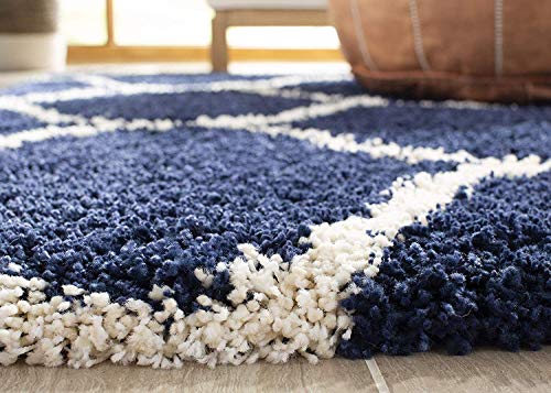 Image of AROMICK Modern Polyester Anti Slip Shaggy Fluffy Rug and Carpet for Living Room, Bedroom & Dining Room (4 x 6 Feet, Blue Ivory)