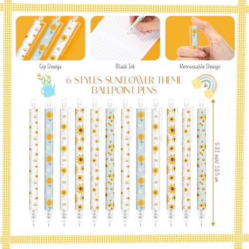 Image of Jetec 60 Pcs Back to School Sunflower Ballpoint Pens Sets Girly Stuff Aesthetic Retractable Pens Office Supplies Gift for Student Teacher Daughter School Office Coworker Favor