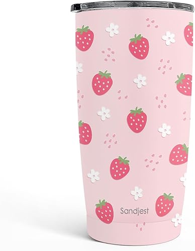 Vaso de fresa de 20 onzas, taza de viaje de acero inoxidable con tapa, taza de café aislada, regalos de fresa para mujeres, niñas, amigas, hermanas