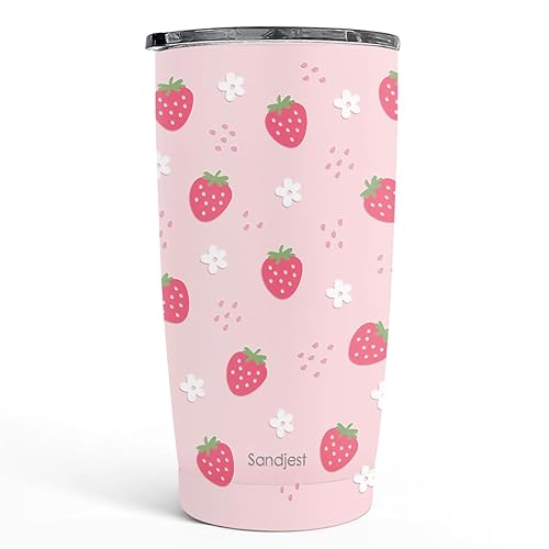 SANDJEST Strawberry Tumbler 20oz, Stainless Steel Travel Cup with Lid,
