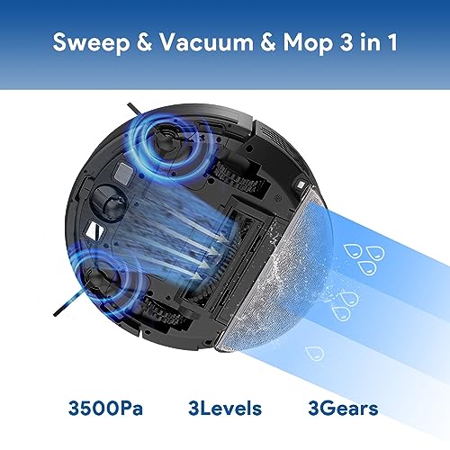 Bagotte Robot Vacuum and Mop Combo with Self-Emptying,3500Pa Super Suction,4-in-1 Robot Vacuum Cleaner for 30 Days of Cleaning,Compatible with Alexa,Ideal for Pet Hair Floor Carpet - Image 5