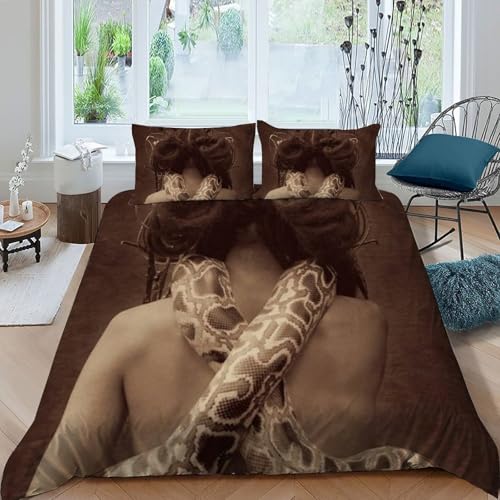 Housse de couette serpent imprimé 3D en microfibre respirante à fermeture éclair - 3