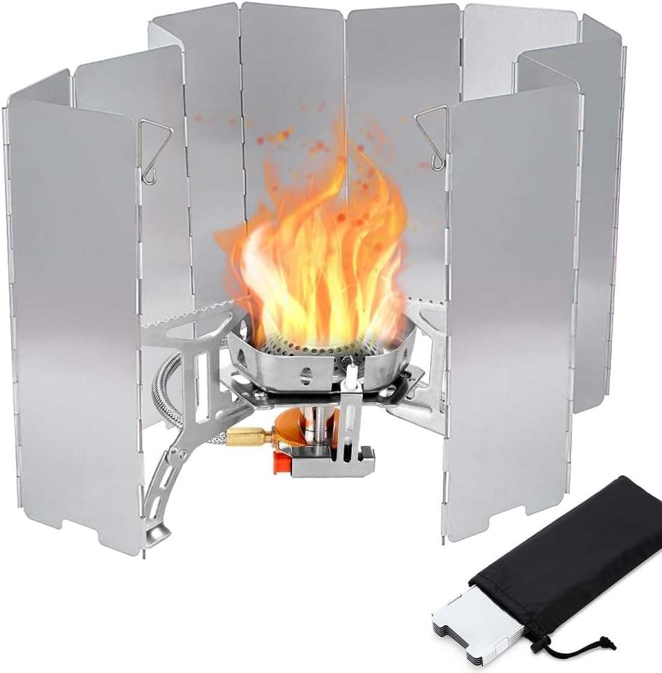 Campingküche Windschutz Faltbar mit 12 Teller, Aluminium Windschutz für Campingkocher, Gaskocher Outdoorkocher, Picknick, Gaskochern
