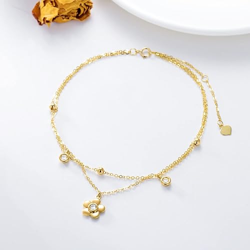 Miniatura 5 de Tobilleras de oro de 14 quilates para mujer, oro real, pulsera de tobillo con flores, joyería de tobillo, regalo de cumpleañosNavidad para esposa,